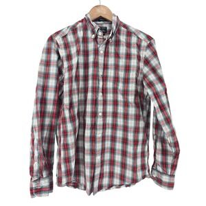 J.Crew Plaid Shirt M Classic Fit Flex Washed Red Blue White Preppy Casual